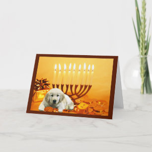 Golden Retriever Chanoeka Kaart Menorah3