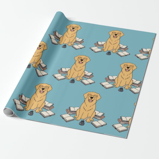 Golden Retriever Chapter One Academic Dog Blue Cadeaupapier (Uitgerold)