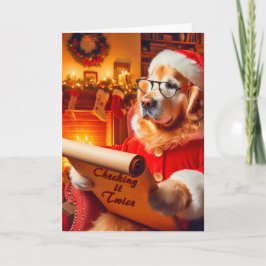 Golden Retriever Checking List Christmas Kaart