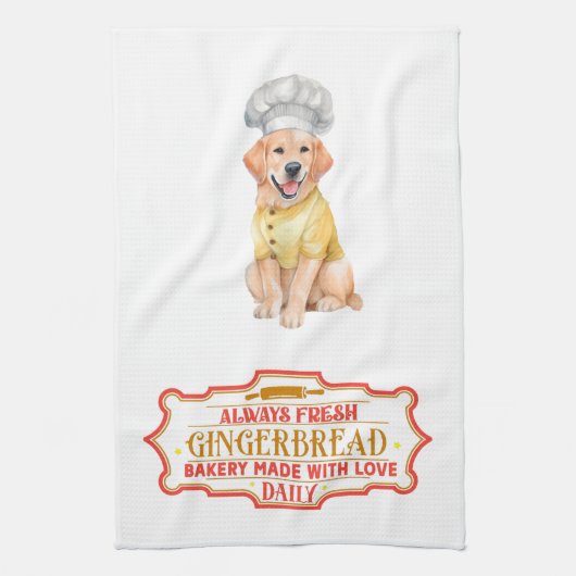 Golden Retriever Chef Baking Gingerbread Theedoek (Verticaal)