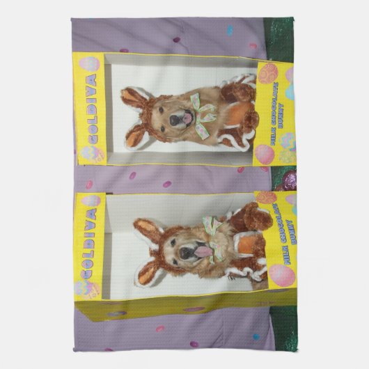 Golden Retriever Chocolate Rabbits in dozen Theedoek (Verticaal)