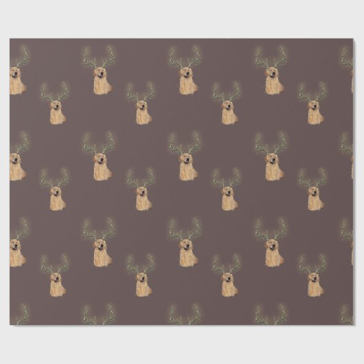 Golden Retriever Christmas Antler Wrapping Paper Cadeaupapier (Vlak)