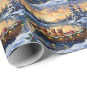Golden Retriever Christmas Boat Holiday Cadeaupapier (Rol Hoek)