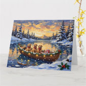 Golden Retriever Christmas Boat Holiday Kaart (Gele Bloem)