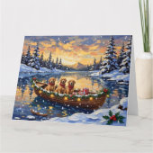 Golden Retriever Christmas Boat Holiday Kaart (Voorkant)