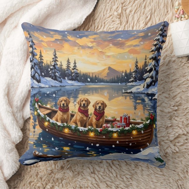 Golden Retriever Christmas Boat Holiday Kussen (Deken)