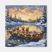 Golden Retriever Christmas Boat Holiday Magneet (Voorkant)