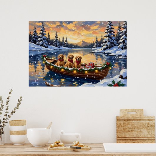 Golden Retriever Christmas Boat Holiday Poster (Keuken)