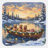 Golden Retriever Christmas Boat Holiday Vierkante Sticker (Voorkant)