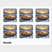 Golden Retriever Christmas Boat Holiday Vierkante Sticker (Vel)