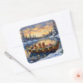 Golden Retriever Christmas Boat Holiday Vierkante Sticker (Envelop)