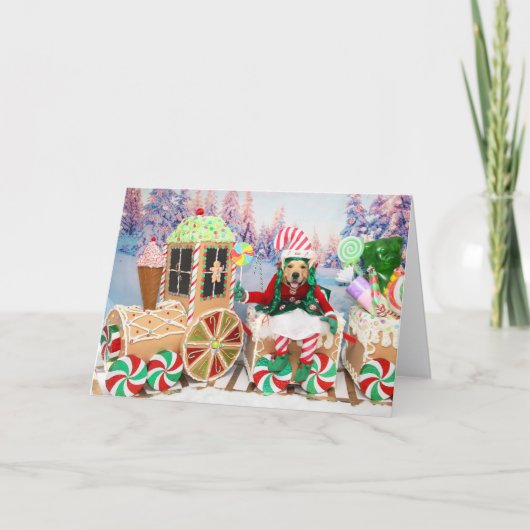 Golden Retriever Christmas Candy Train Feestdagen Kaart (Voorkant)