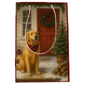 Golden Retriever Christmas Card Medium Cadeauzakje (Voorkant)