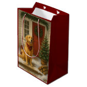 Golden Retriever Christmas Card Medium Cadeauzakje (Achterkant Gekanteld)