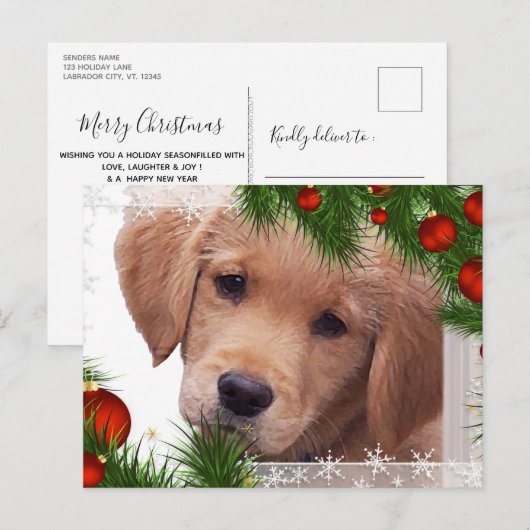 Golden Retriever Christmas Card - Puppy Cute Dog Feestdagenkaart (Voorkant / Achterkant)