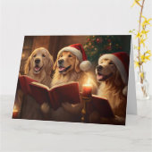 Golden Retriever Christmas Carolers Fun Holiday Kaart (Gele Bloem)
