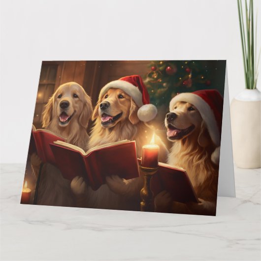 Golden Retriever Christmas Carolers Fun Holiday Kaart (Voorkant)