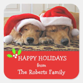 Golden Retriever Christmas Dreams Aangepaste naam Vierkante Sticker