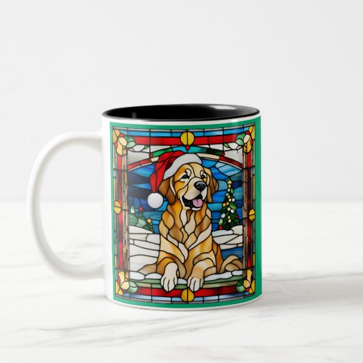 Golden Retriever Christmas Glas in lood Tweekleurige Koffiemok (Links)