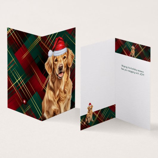 Golden Retriever Christmas Green Red Holiday Plaid Kaart (Binnen en buitenkant)