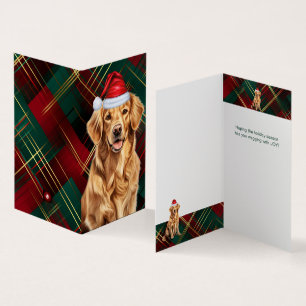 Golden Retriever Christmas Green Red Holiday Plaid Kaart