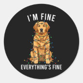 Golden Retriever Christmas I'm Fine Everything Is  Ronde Sticker (Voorkant)
