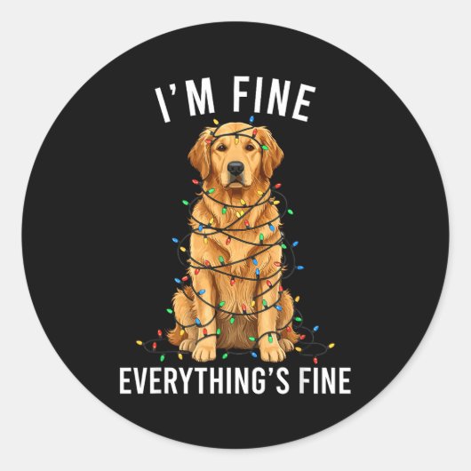 Golden Retriever Christmas I'm Fine Everything Is Ronde Sticker (Voorkant)