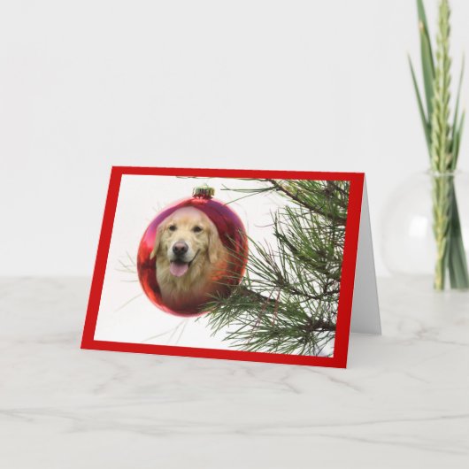 Golden Retriever Christmas Kaart Ball (Voorkant)