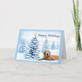 Golden Retriever Christmas Kaart Blue Tree2 (Voorkant)