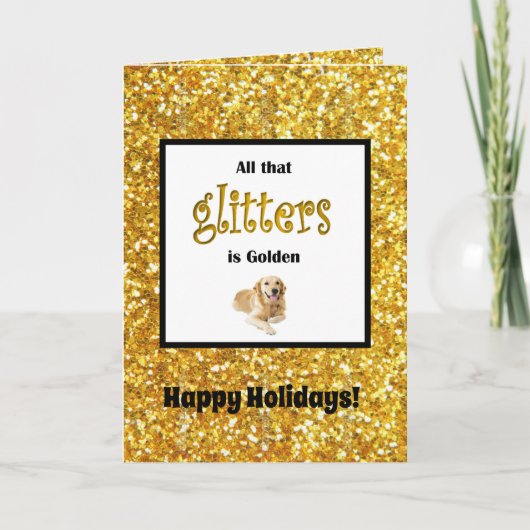 Golden Retriever Christmas Kaart Glitters (Voorkant)