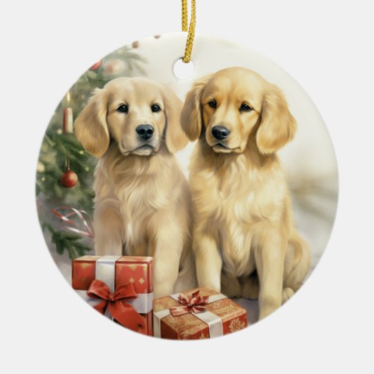  Golden Retriever Christmas Keramisch Ornament (Voorkant)