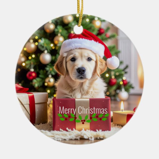 Golden Retriever Christmas Keramisch Ornament (Voorkant)