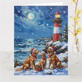 Golden Retriever Christmas Lighthouse Holiday Kaart (Gele Bloem)