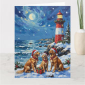 Golden Retriever Christmas Lighthouse Holiday Kaart (Voorkant)