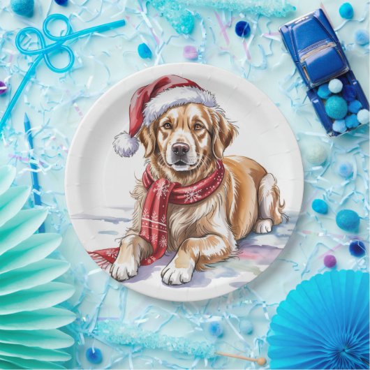 Golden Retriever Christmas Paper Plate Papieren Bordje (Feest)