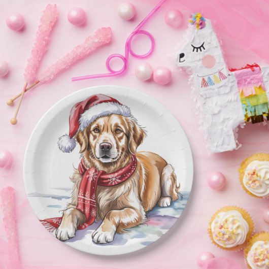 Golden Retriever Christmas Paper Plate Papieren Bordje (Feest)