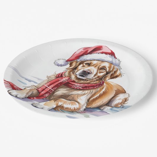 Golden Retriever Christmas Paper Plate Papieren Bordje (Gekanteld)