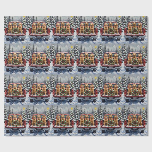 Golden Retriever Christmas Red Truck Holiday Cadeaupapier (Vlak)