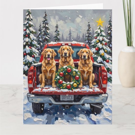 Golden Retriever Christmas Red Truck Holiday Kaart (Voorkant)