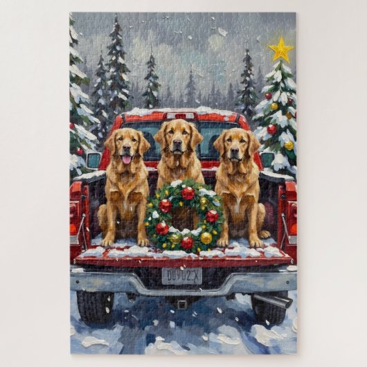 Golden Retriever Christmas Red Truck Holiday Legpuzzel (Verticaal)