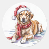Golden Retriever Christmas round Sticker (Voorkant)
