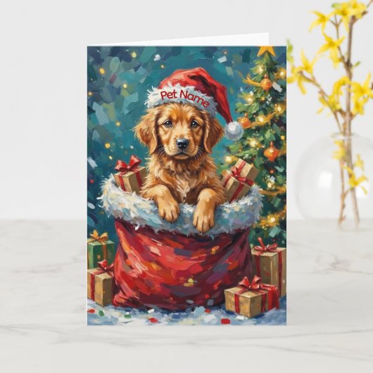 Golden Retriever Christmas Santa Bag Adventure Kaart (Gele Bloem)