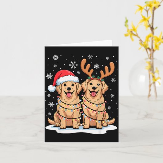 Golden Retriever Christmas Santa Hat Reindeer Ligh Kaart (Gele Bloem)