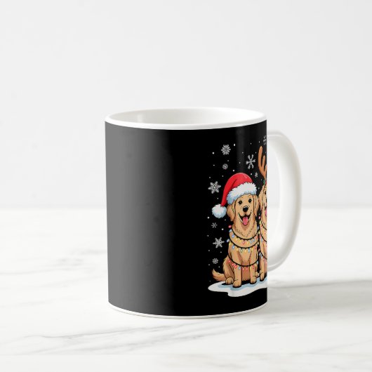Golden Retriever Christmas Santa Hat Reindeer Ligh Koffiemok (Voorkant rechts)