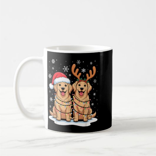 Golden Retriever Christmas Santa Hat Reindeer Ligh Koffiemok (Links)