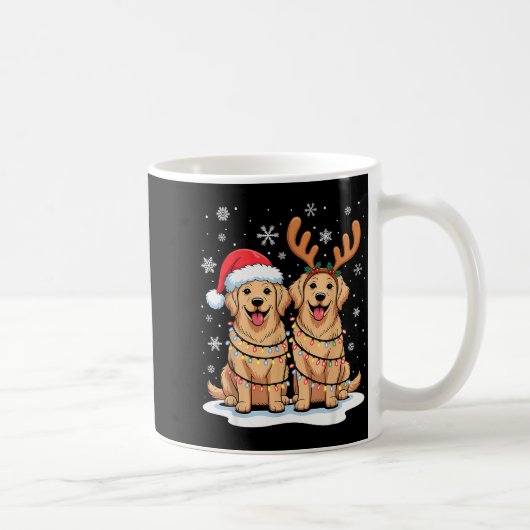 Golden Retriever Christmas Santa Hat Reindeer Ligh Koffiemok (Rechts)