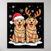 Golden Retriever Christmas Santa Hat Reindeer Ligh Poster (Voorkant)