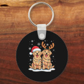 Golden Retriever Christmas Santa Hat Reindeer Ligh Sleutelhanger (Voorkant)