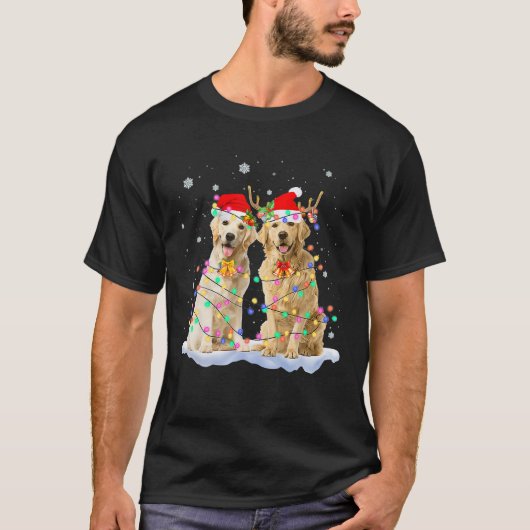 Golden Retriever Christmas Santa Hat Reindeer Ligh T-shirt (Voorkant)