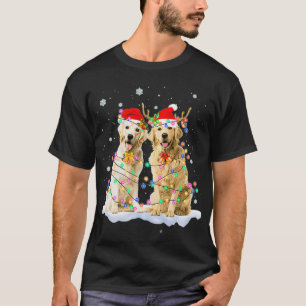 Golden Retriever Christmas Santa Hat Reindeer Ligh T-shirt